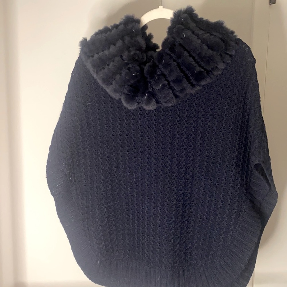 Dolce Cabo Cableknit Ponco with Fur Collar